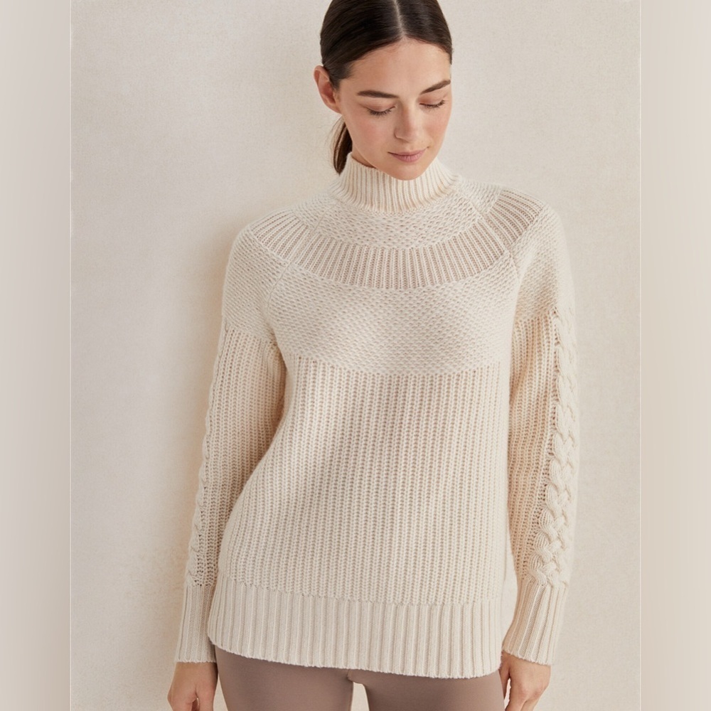 Haven Well Within Women's Cashmere/Wool Sweater Knit Mock neck XS Ivory Cottage